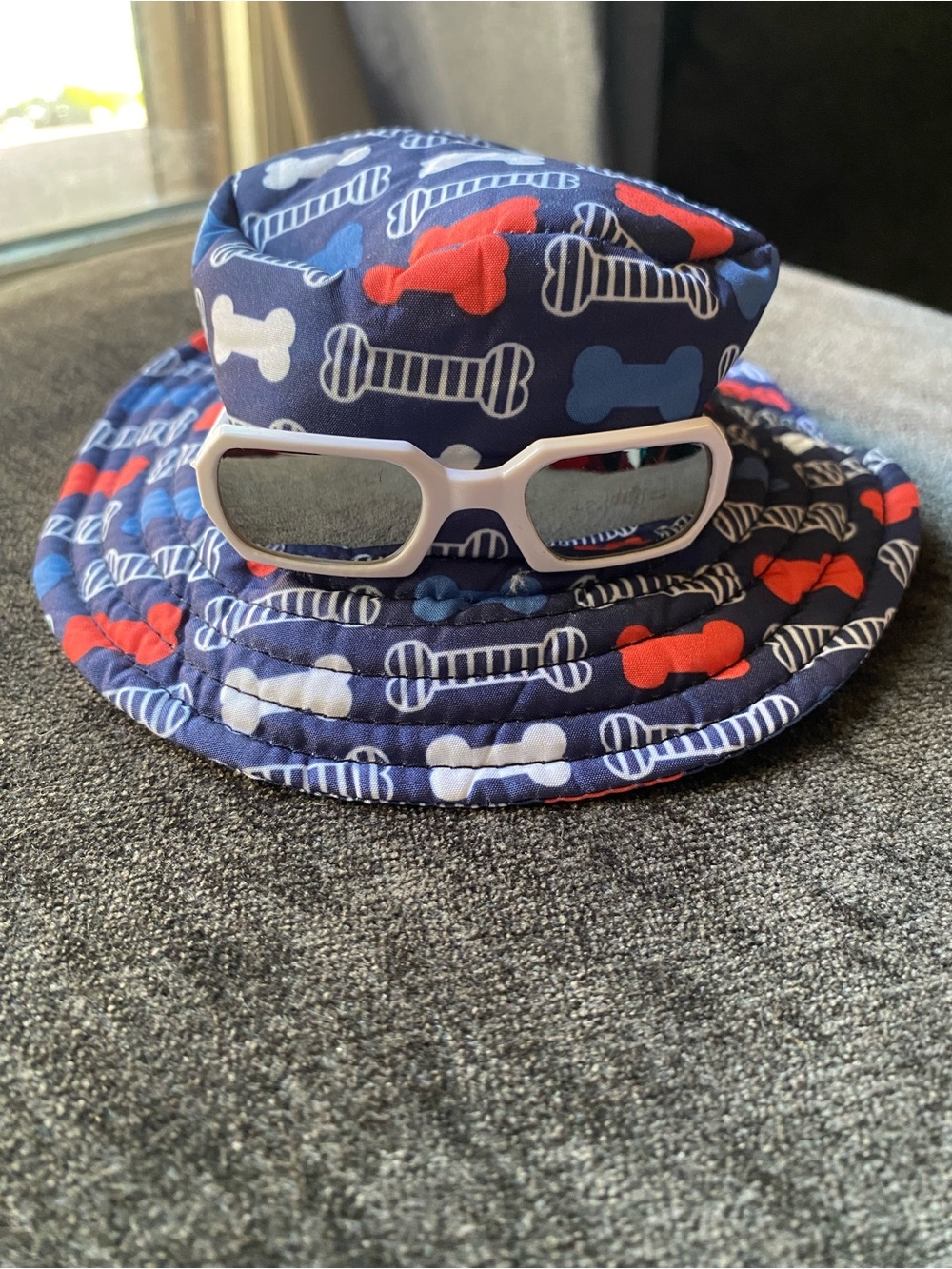 Dog Bone Pattern Sun Hat with Sunglasses - Navy Blue
